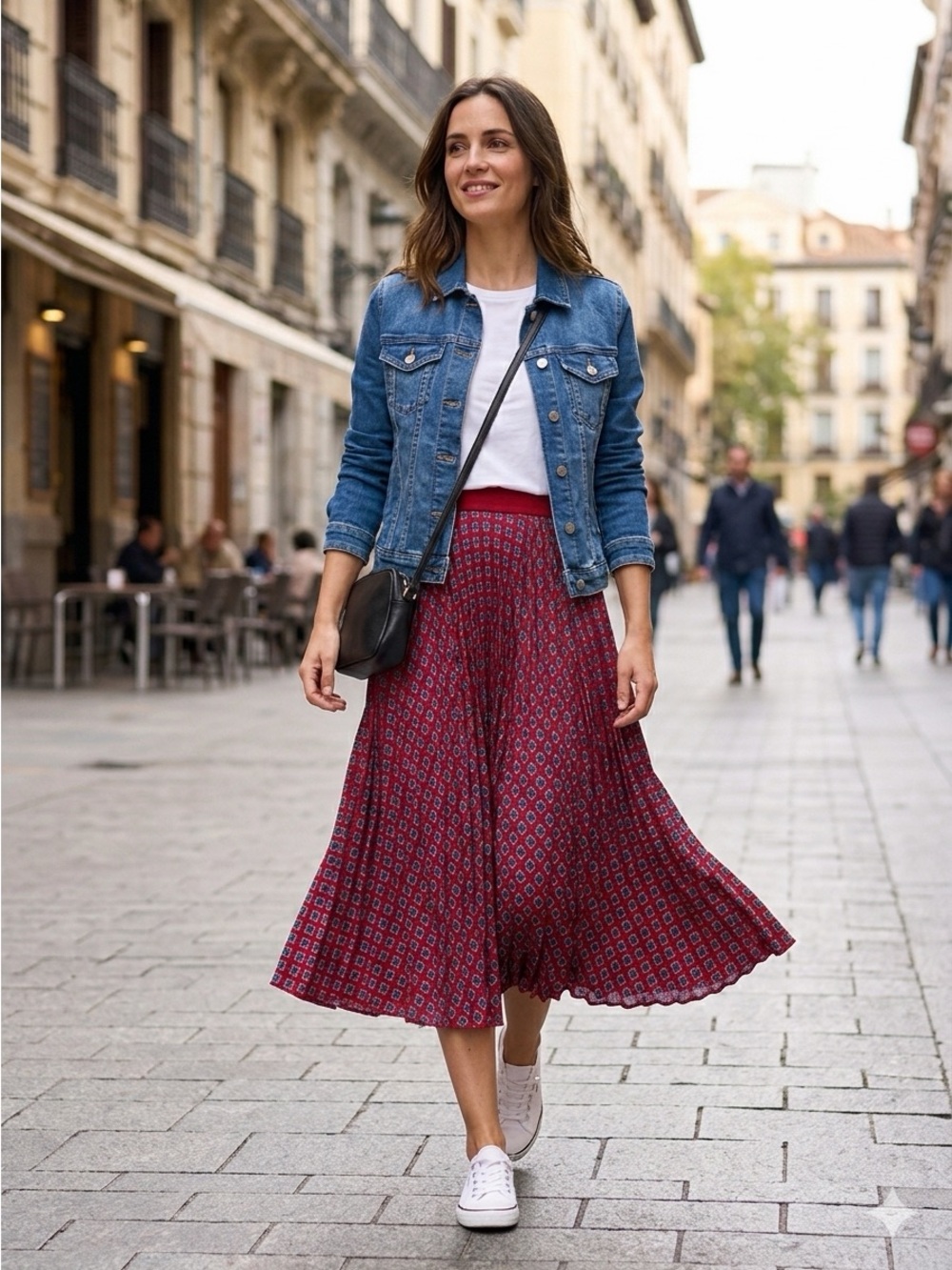 Max Studio Red Patterned A-Line Midi Skirt